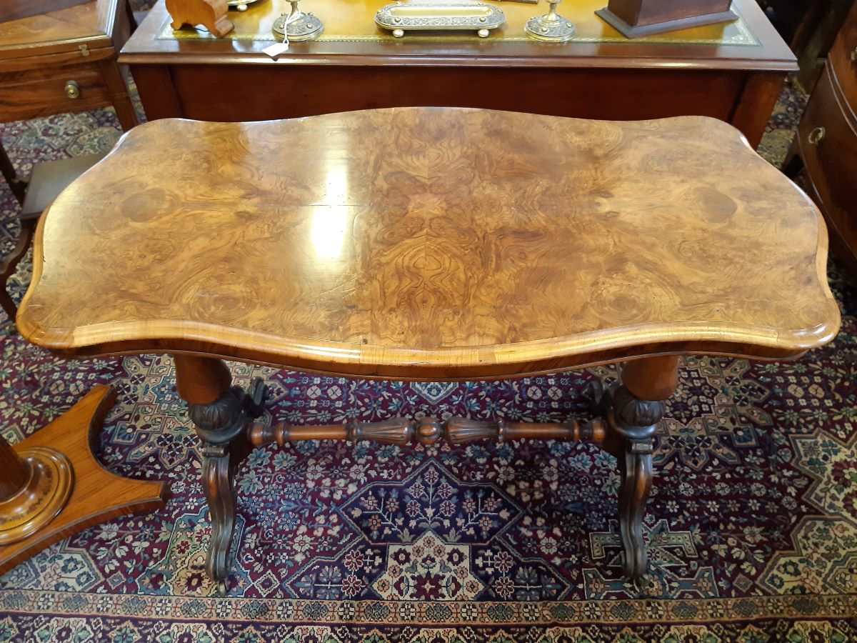 Victorian burr walnut stretcher table